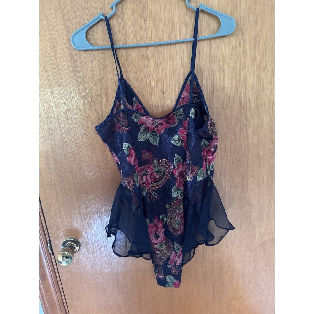 Vintage Victoria’s Secret Floral Teddy Bodysuit L Sheer Lace Paisley Lingerie - Picture 3 of 3
